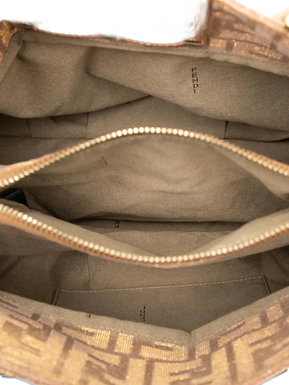 Pre-owned Fendi 2010-2025 Small Zucca Metallic Lurex Mia Chain Tote Bag In Brown