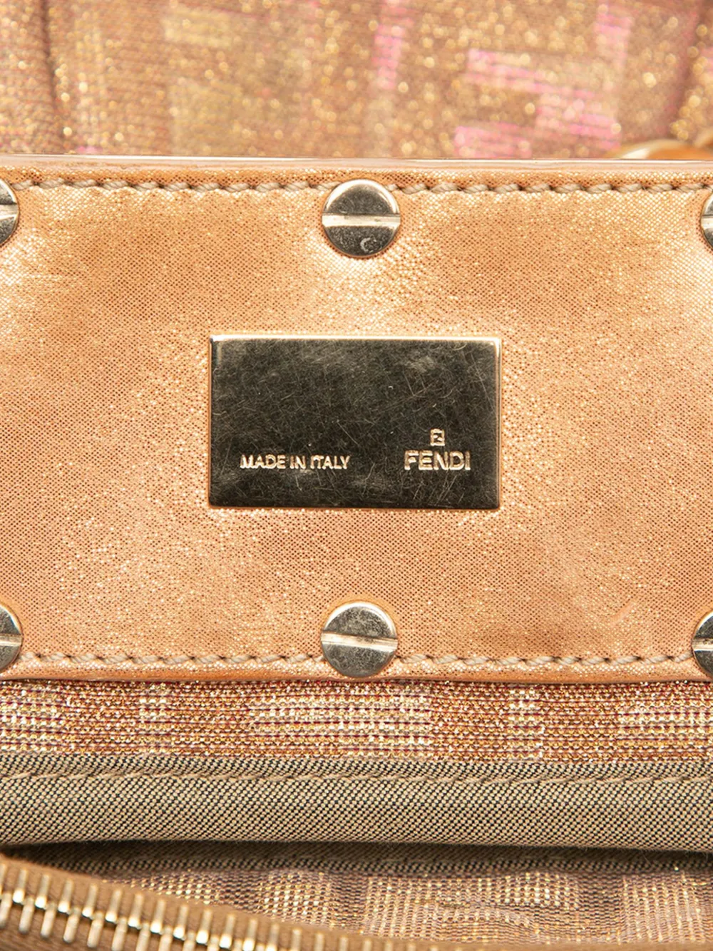 Pre-owned Fendi 2010-2025 Small Zucca Metallic Lurex Mia Chain Tote Bag In Brown