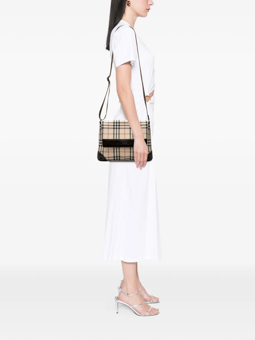 Pre-owned Burberry 2000-2017 House Check Canvas Flap Crossbody Bag In Brown