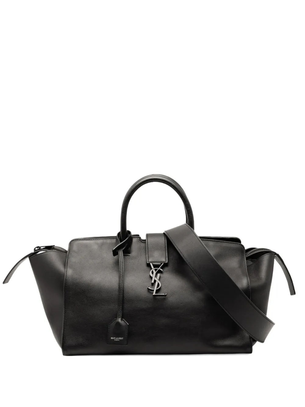 Pre-owned Saint Laurent 2016 Small Leather Monogram Downtown Cabas Satchel In Black