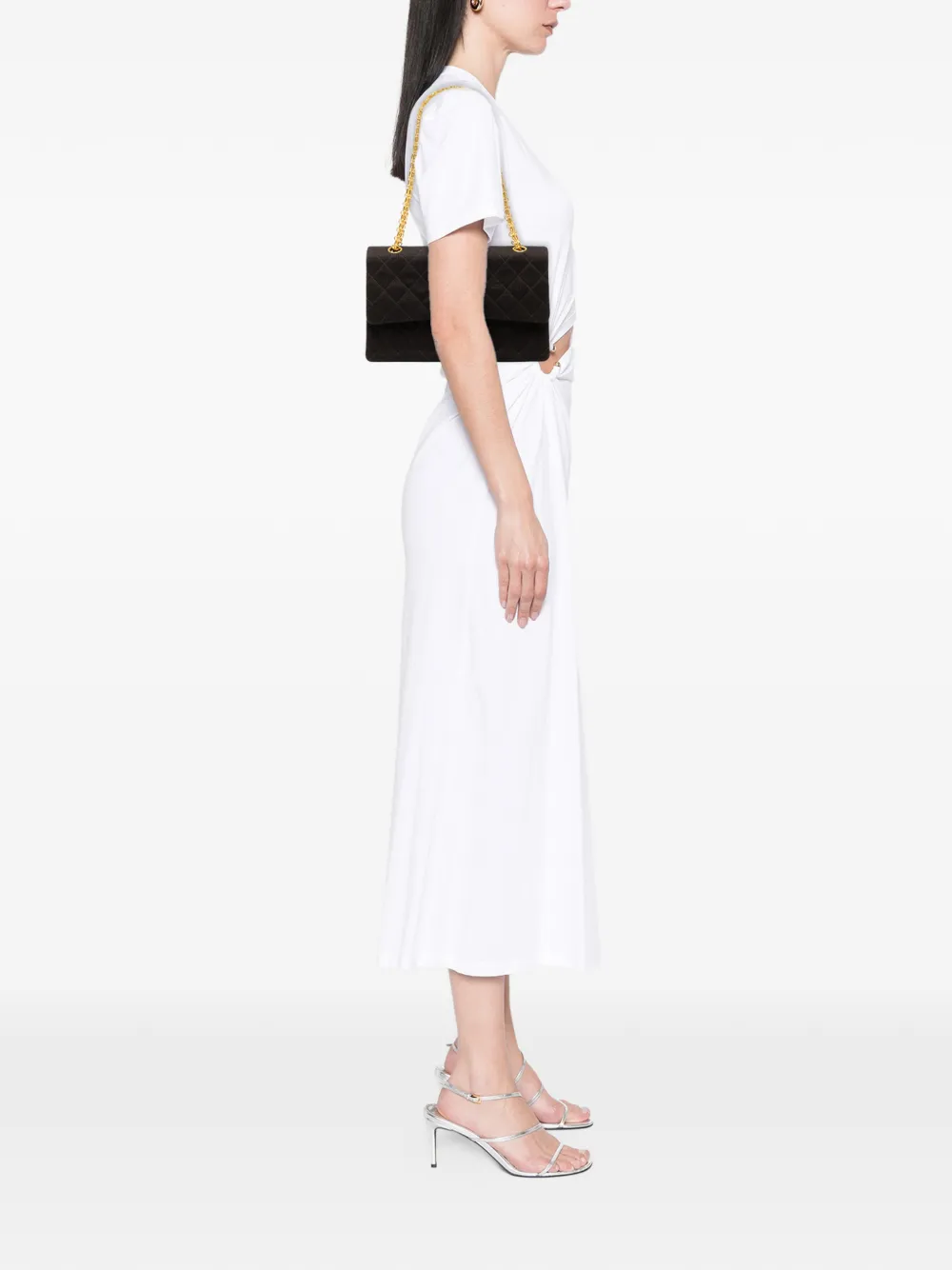 CHANEL Pre-owned 1991-1994 Medium Classic Jersey Double Flap Shoulder Bag In Black