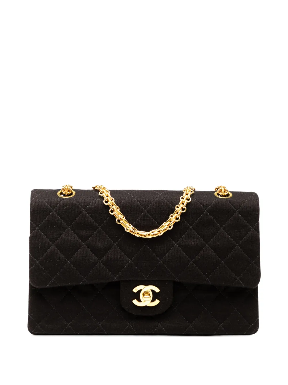 CHANEL Pre-owned 1991-1994 Medium Classic Jersey Double Flap Shoulder Bag In Black