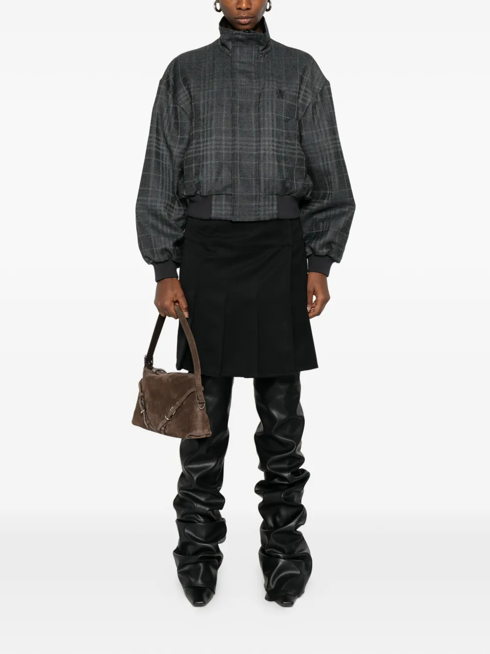  Balenciaga Check Bomber Jacket - Grey 
