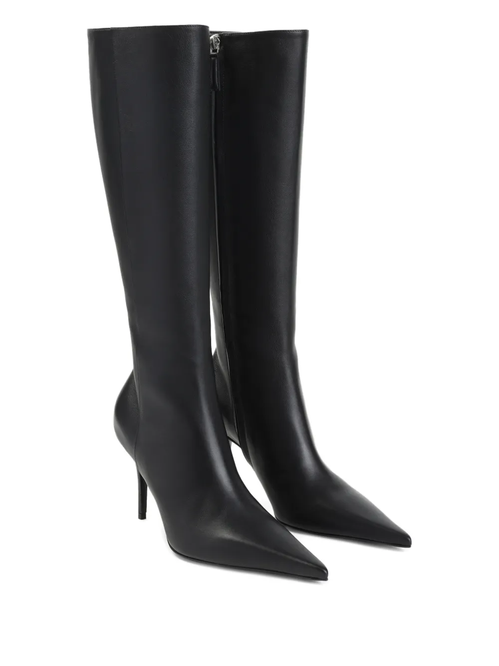 Amina Muaddi Pointed-toe Side-zip Leather Boots In Black