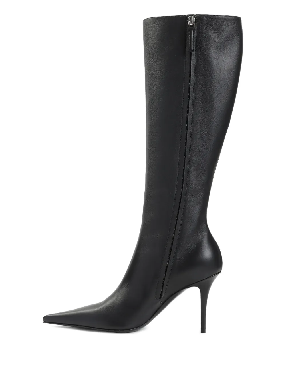Amina Muaddi Pointed-toe Side-zip Leather Boots In Black