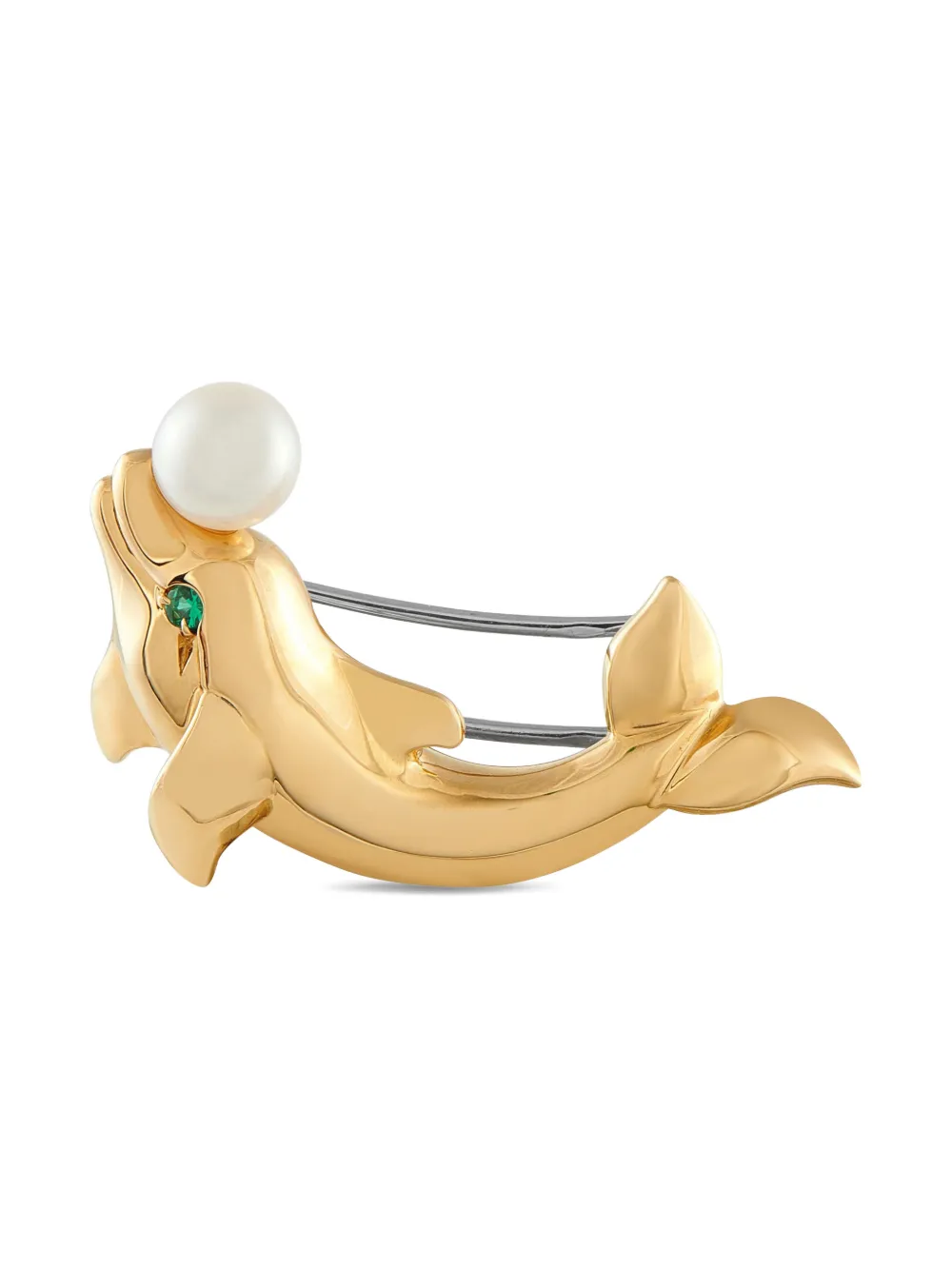 Cartier 18K yellow gold dolphin-shaped pearl brooch - ゴールドトーン
