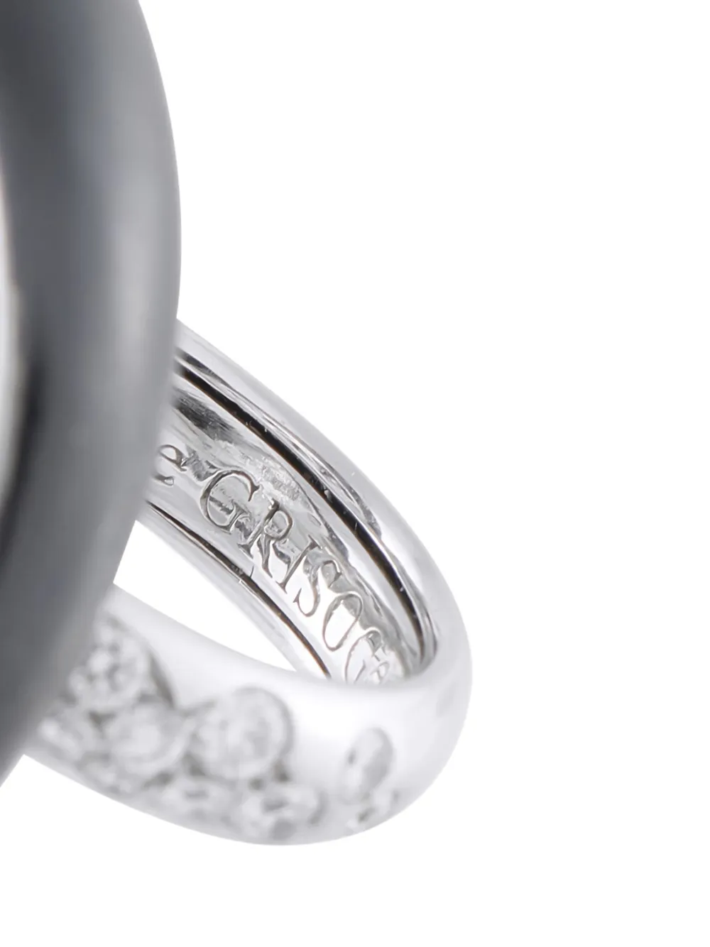 Pre-owned De Grisogono 18k White Gold  Diamond And Onyx Ring In Silver