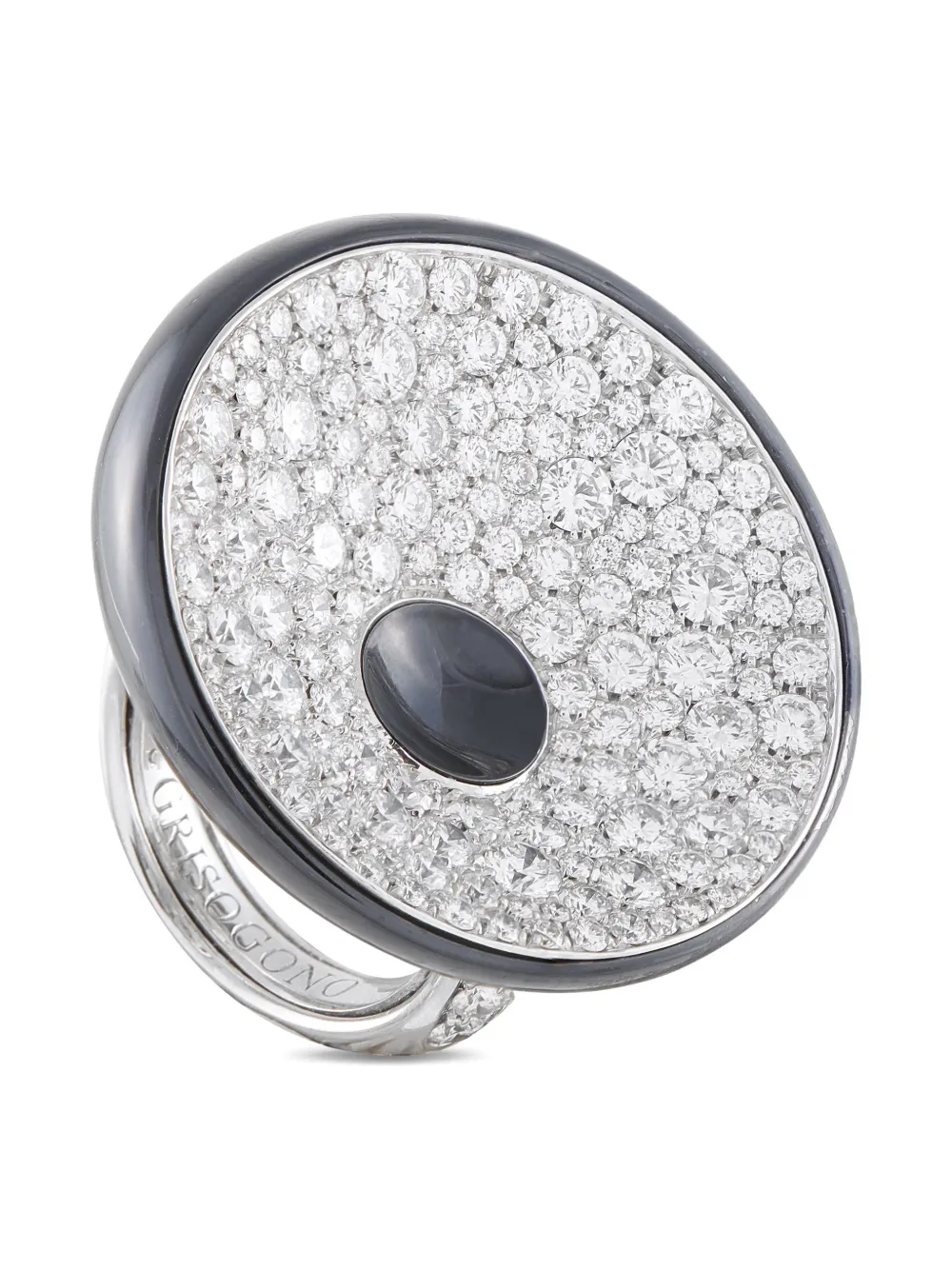 Pre-owned De Grisogono 18k White Gold  Diamond And Onyx Ring In Silver