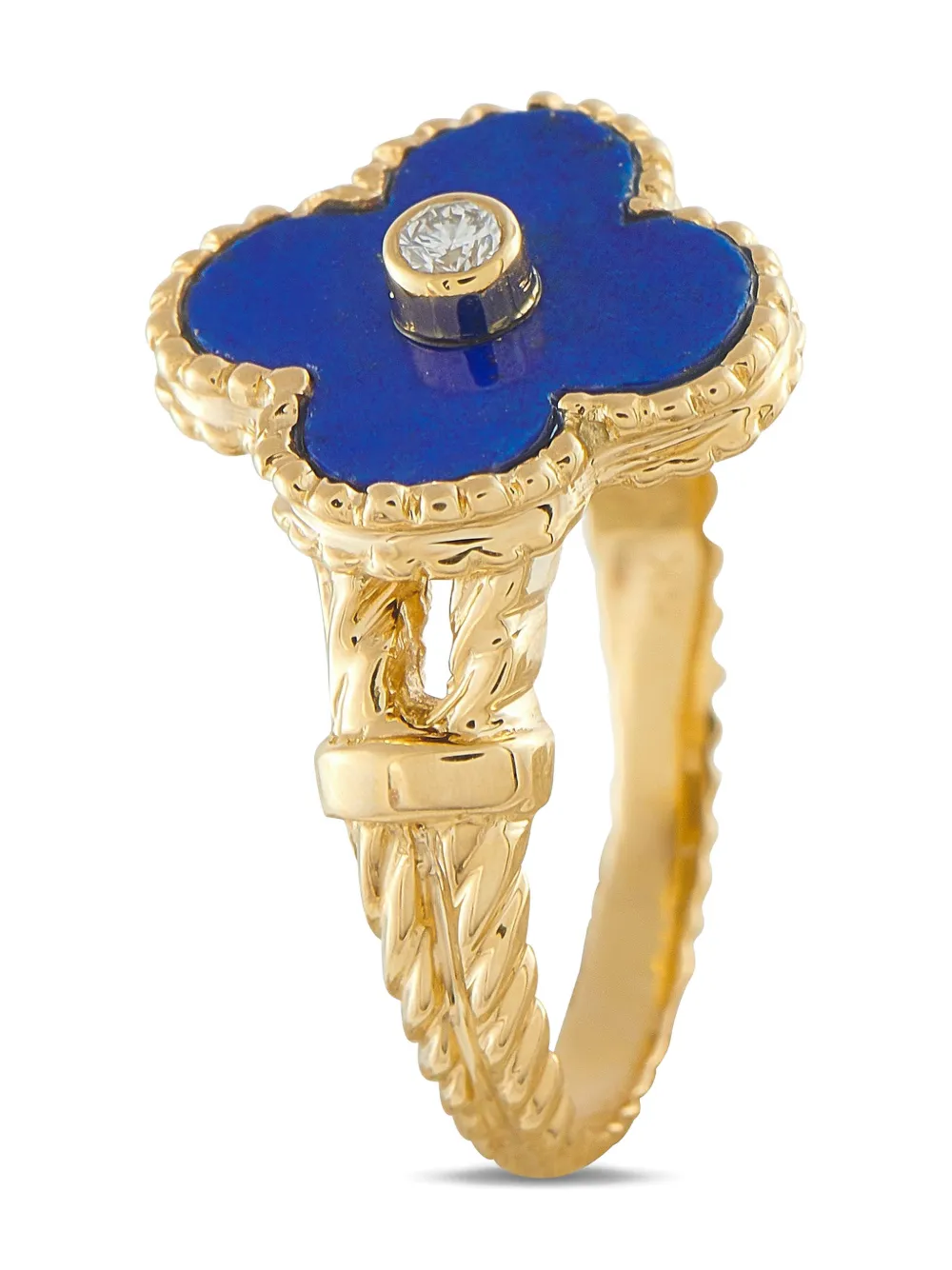 VAN CLEEF & ARPELS Pre-owned 18k Yellow Gold Alhambra Diamond And Lapis Lazuli Ring