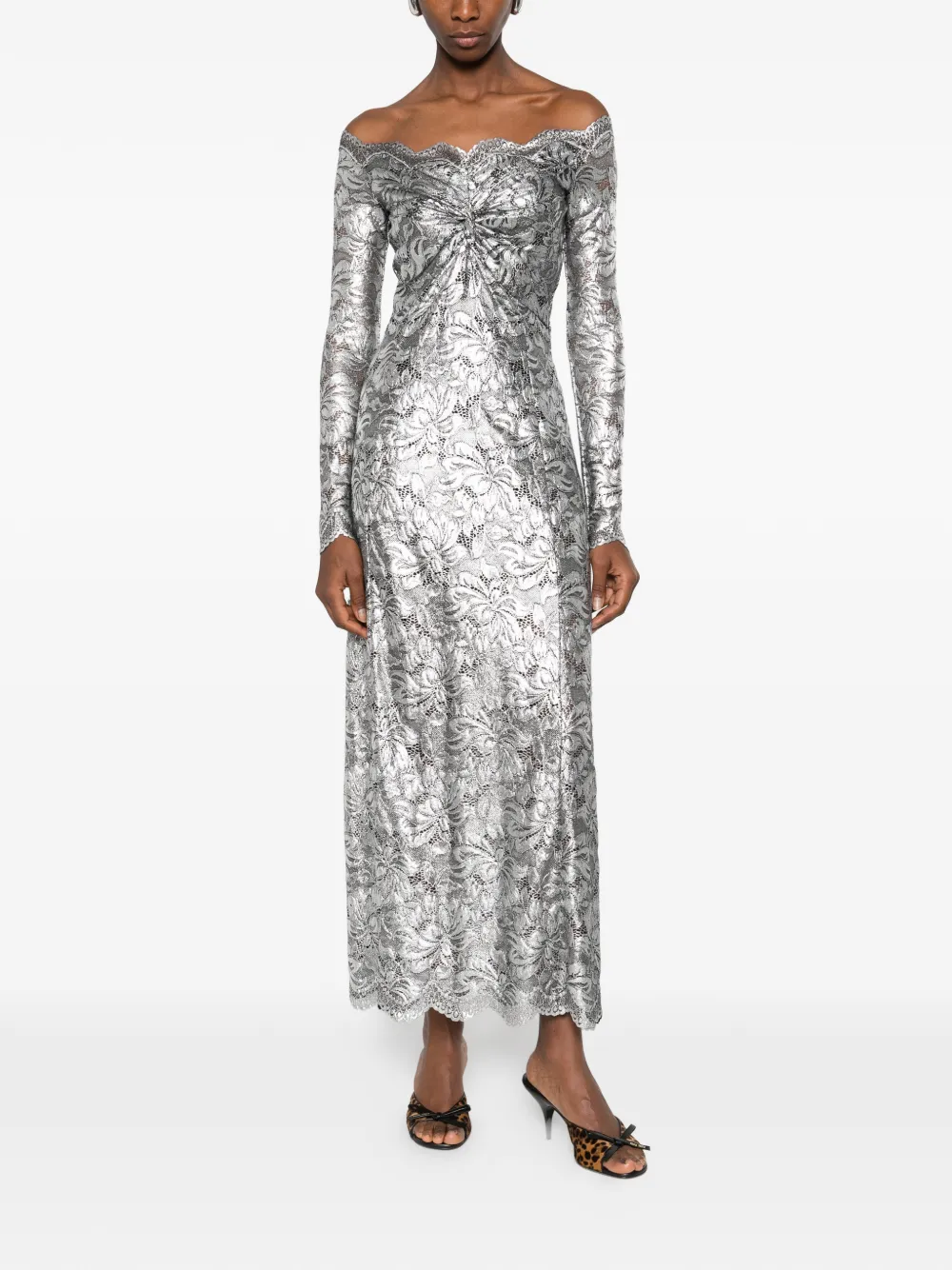 Rabanne Off-shoulder maxi-jurk met bloemen - Zilver