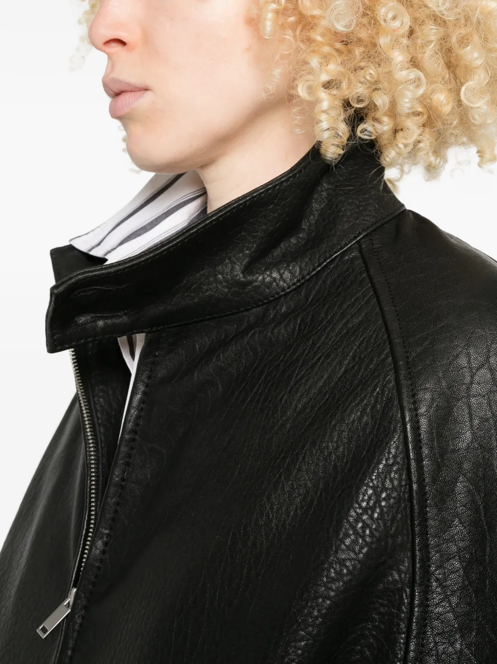 ジャケット・アウター STUDIO NICHOLSON LEATHER BOMBER JACKET Studio Nicholson zip-up Bomber Jacket | Black | FARFETCH RO