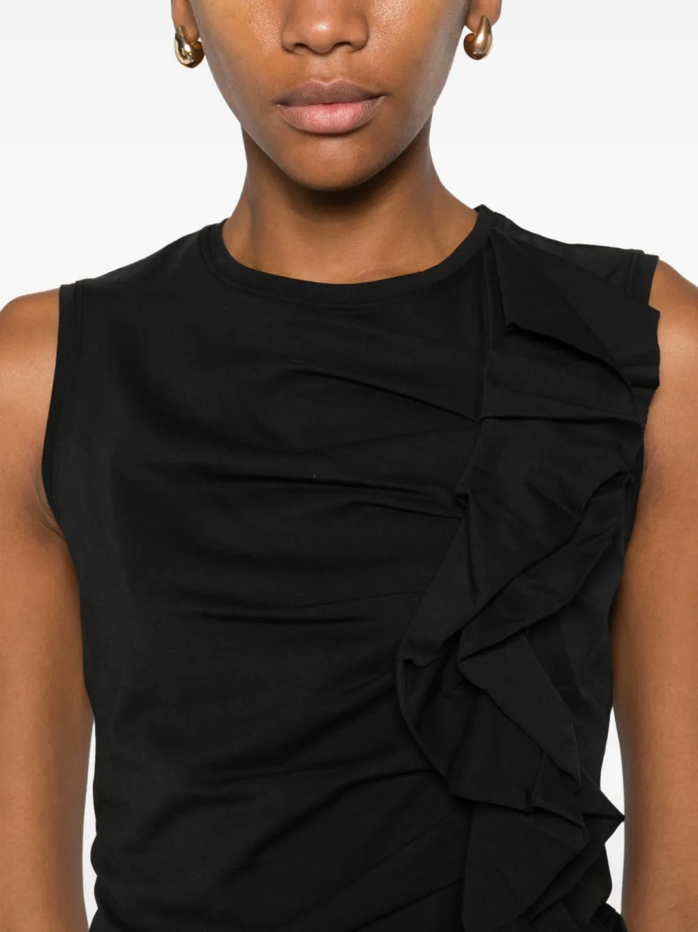 Ulla Johnson Clio Ruched Sleeveless Ruffle Top In Black