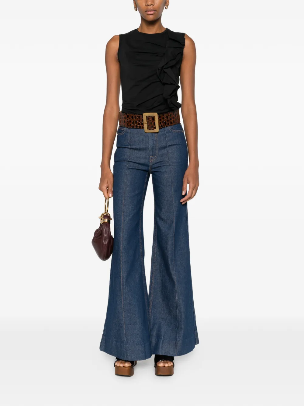 Ulla Johnson Clio Ruched Sleeveless Ruffle Top In Black