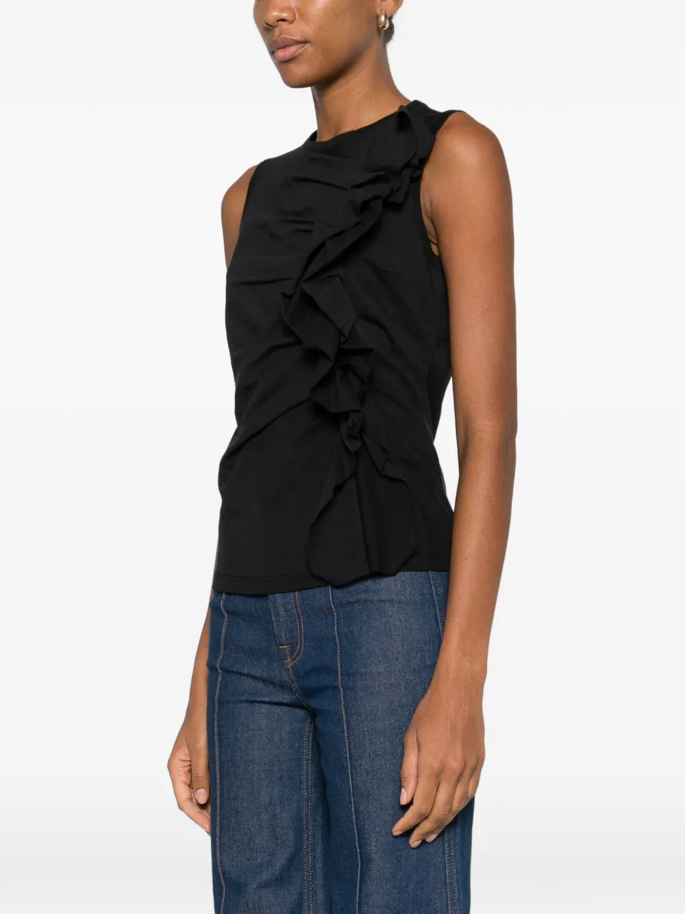 Ulla Johnson Clio Ruched Sleeveless Ruffle Top In Black