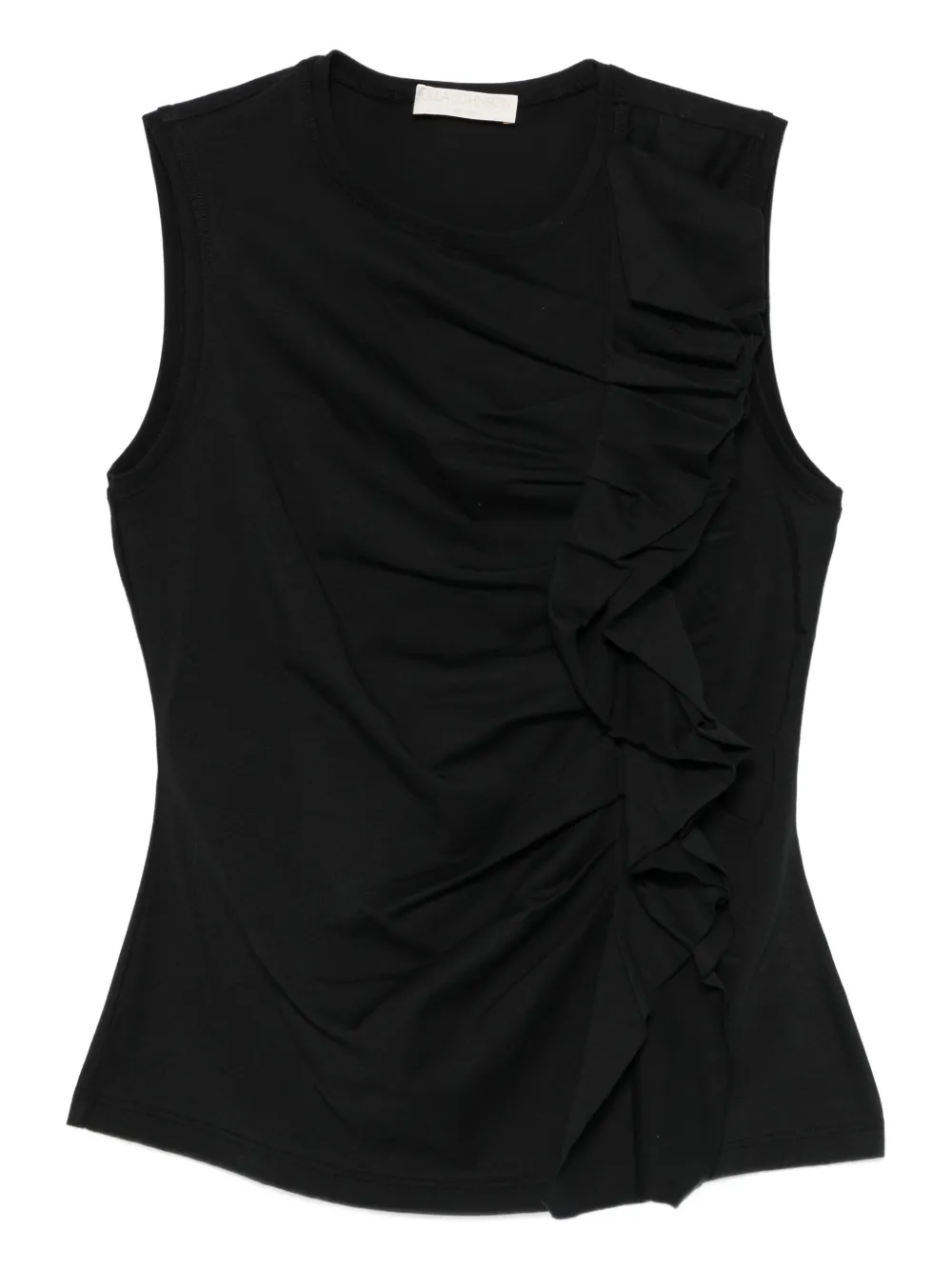 Ulla Johnson Clio Ruched Sleeveless Ruffle Top In Black