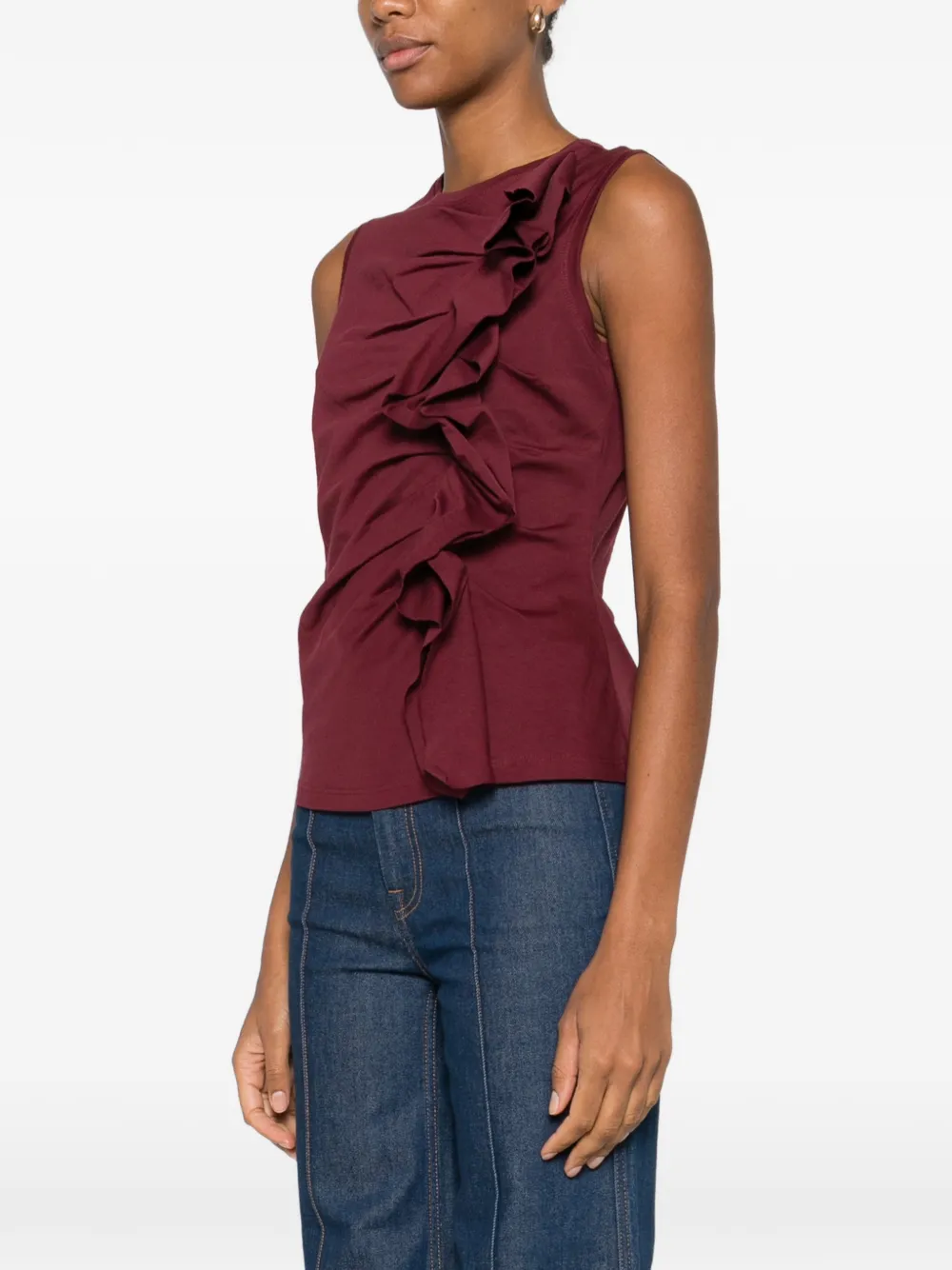 Ulla Johnson Clio Sleeveless Organic Cotton Ruched Top In Red