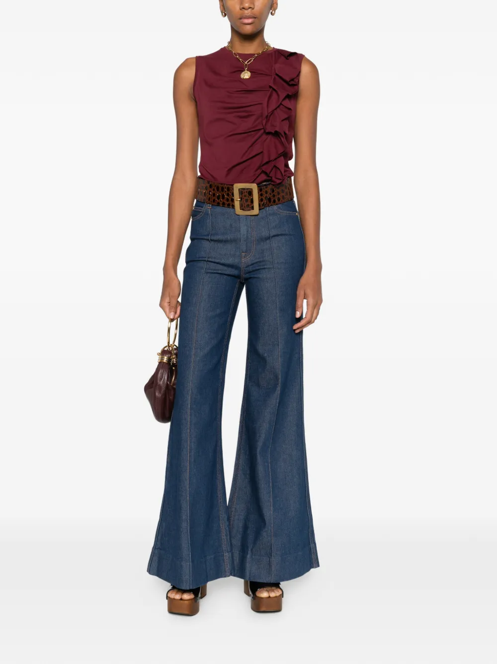 Ulla Johnson Clio Sleeveless Organic Cotton Ruched Top In Red