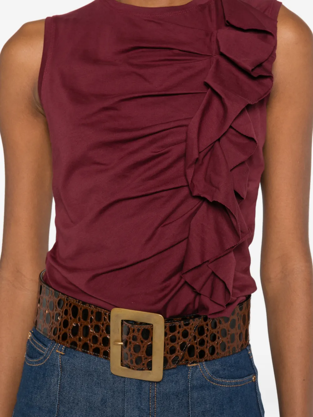 Ulla Johnson Clio Sleeveless Organic Cotton Ruched Top In Red