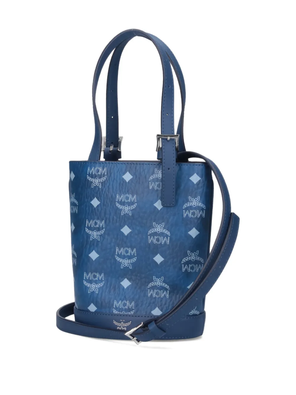 Mcm Mini Logo-print Tote Bag In Blue