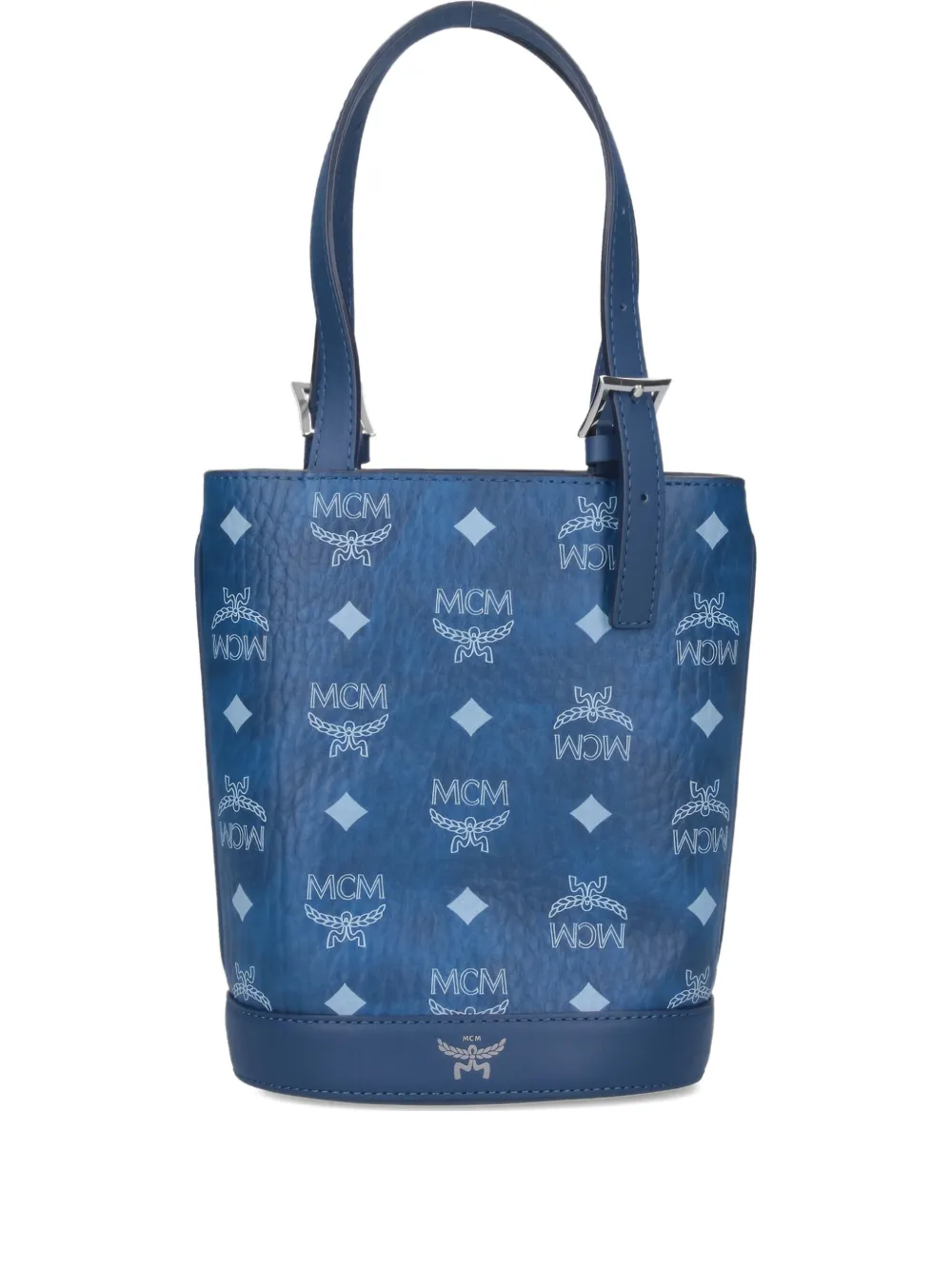 Mcm Mini Logo-print Tote Bag In Blue