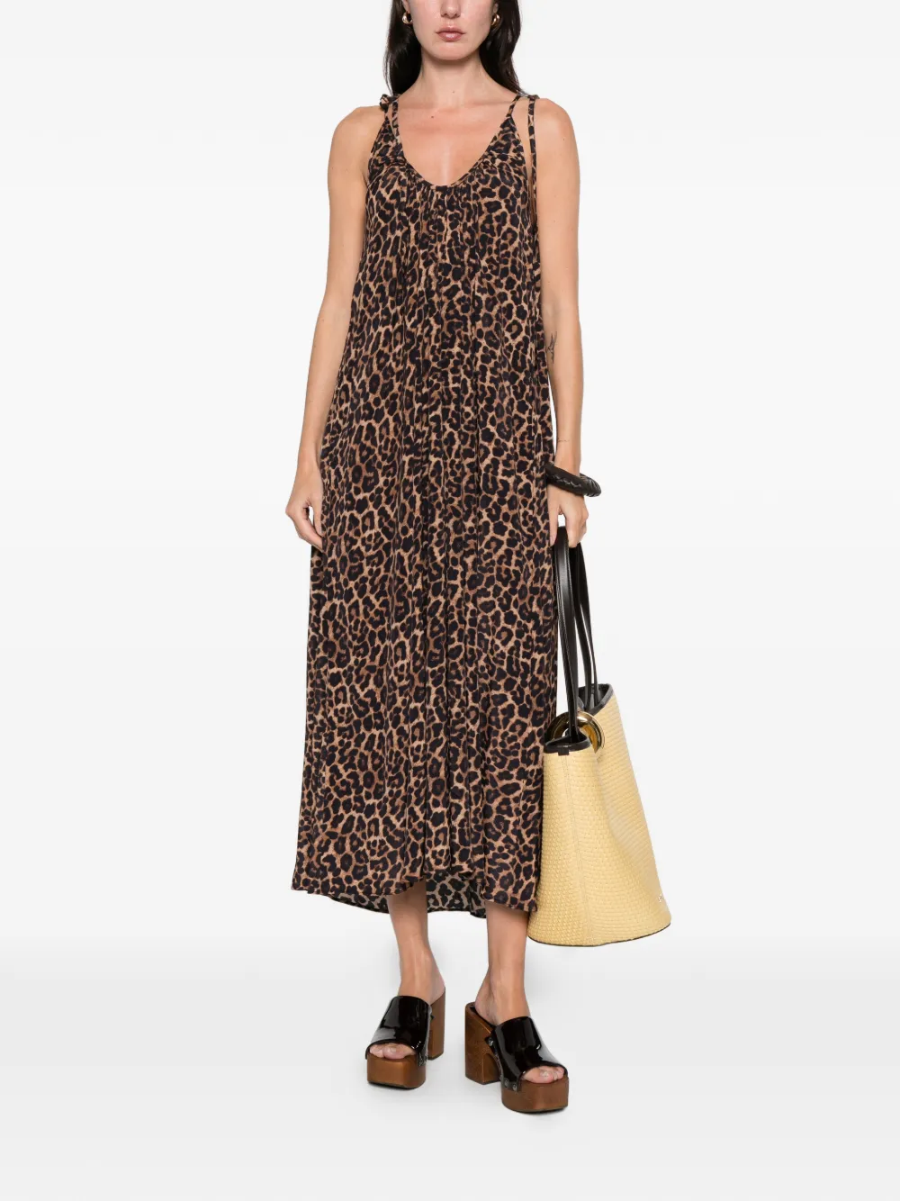 ANINE BING Flora animal-print midi dress - Bruin