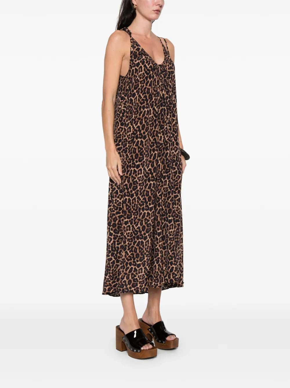 ANINE BING Flora midi-jurk met dierenprint Bruin