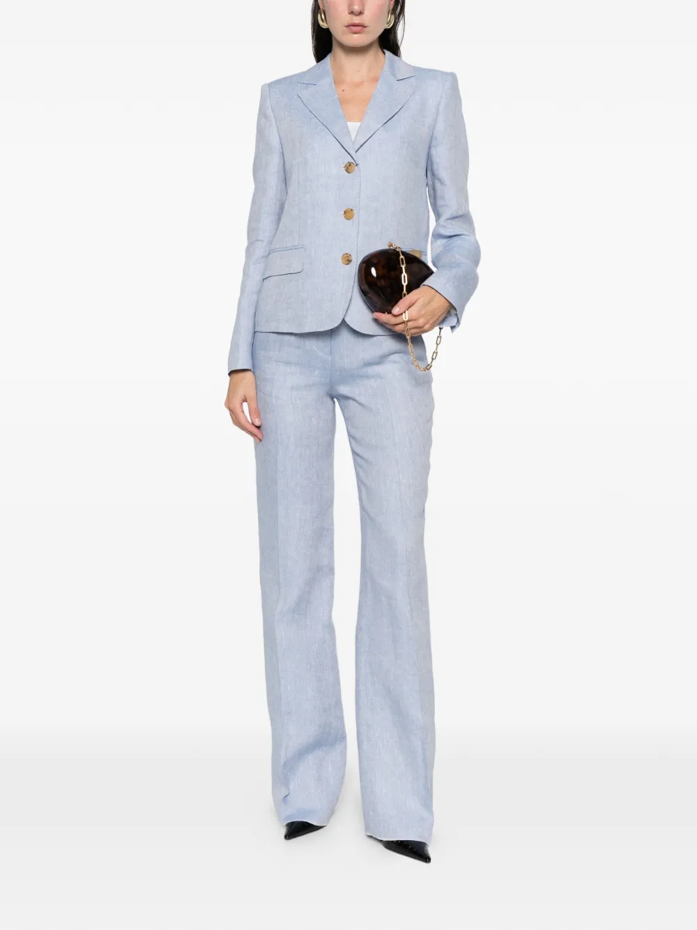 Etro V-neck Linen Blazer In Blue