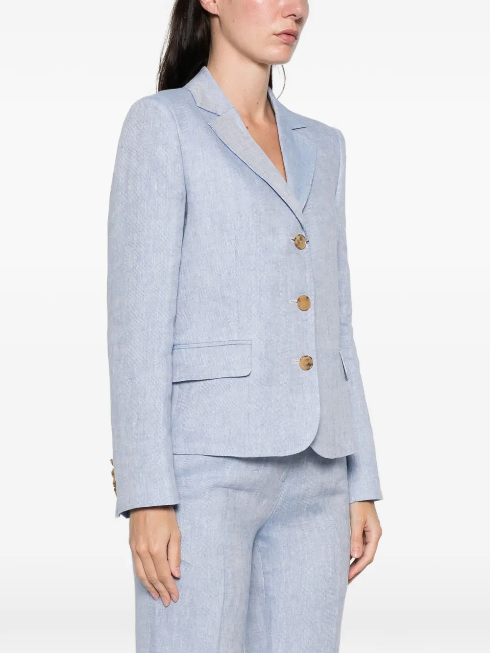Etro V-neck Linen Blazer In Blue