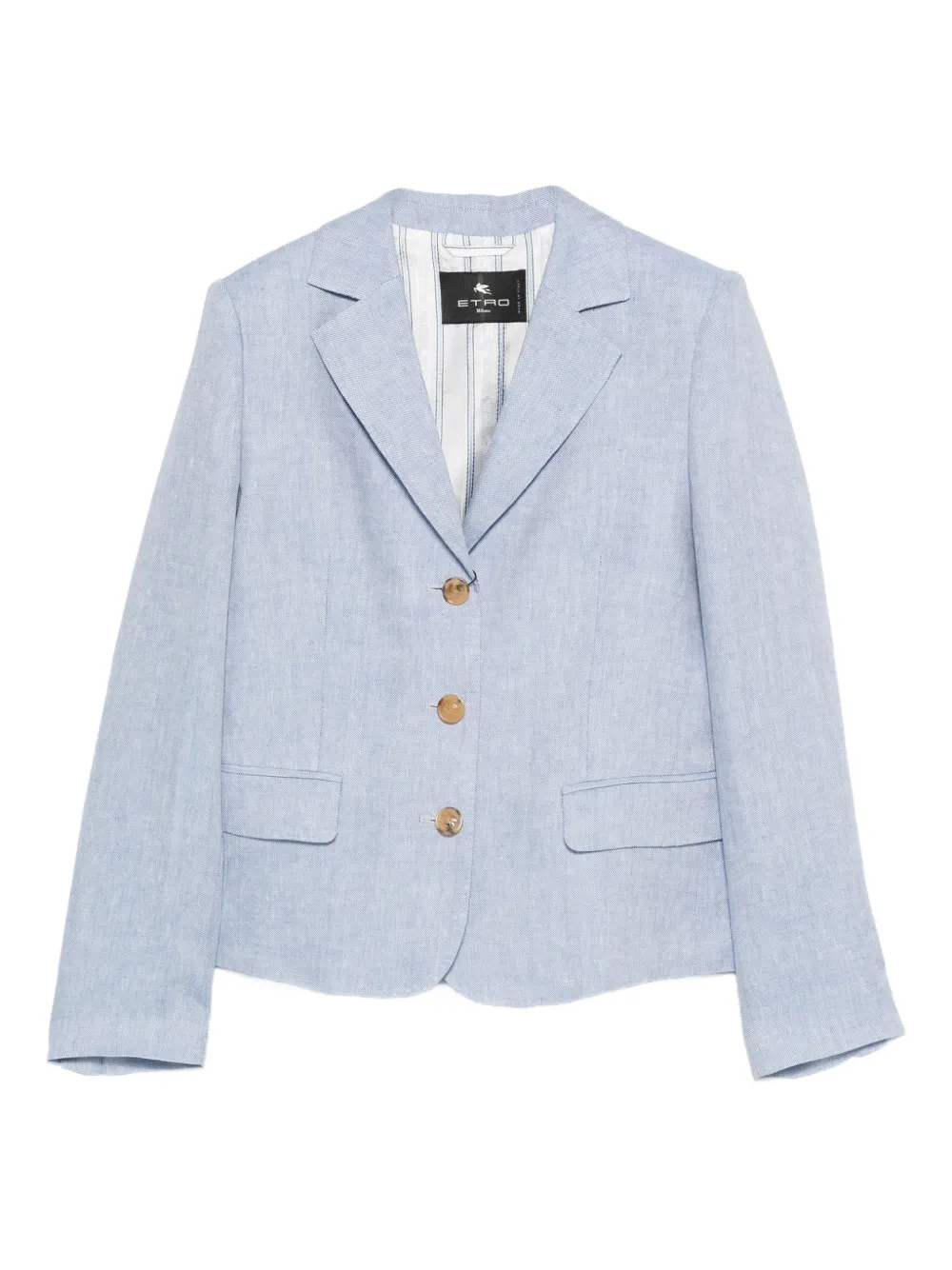 Etro V-neck Linen Blazer In Blue