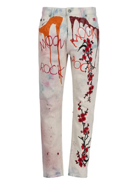 Palm Angels flower-print paint-splatter art jeans