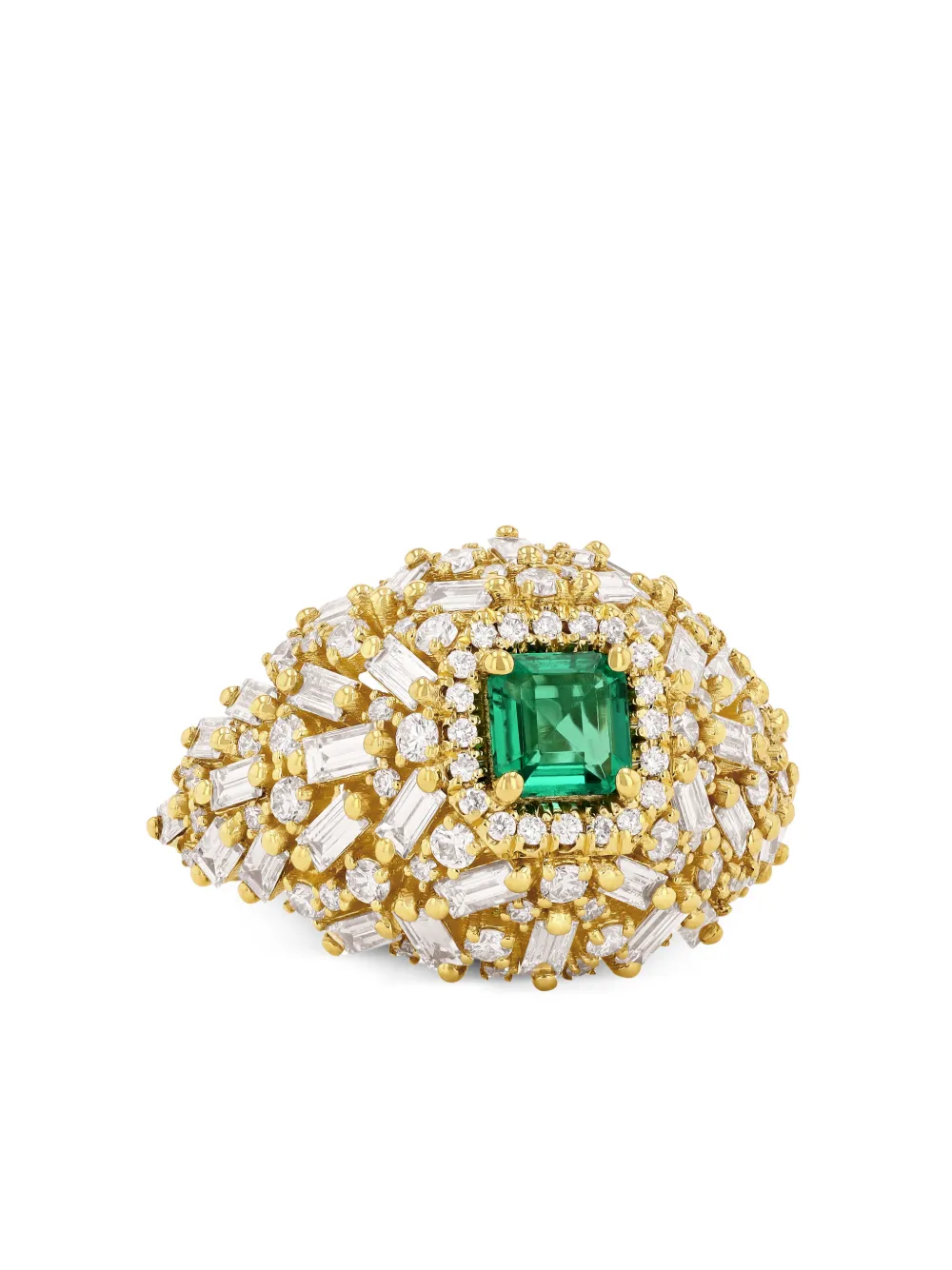 Suzanne Kalan Anello One Of A Kind in oro giallo 18kt con diamanti e smeraldi