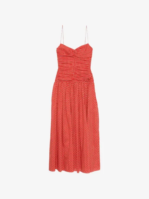 Matteau vestido midi fruncido con estampado de lunares
