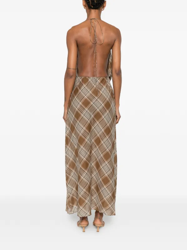 Matteau Layered Checked Cotton-voile Midi Dress - Brown Matteau Layered Checked Cotton-voile Midi Dress - Brown