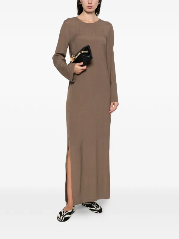 embellished maxi dresses with sleeves Crystal Embellished Long, Sleeved Maxi Dress - Light