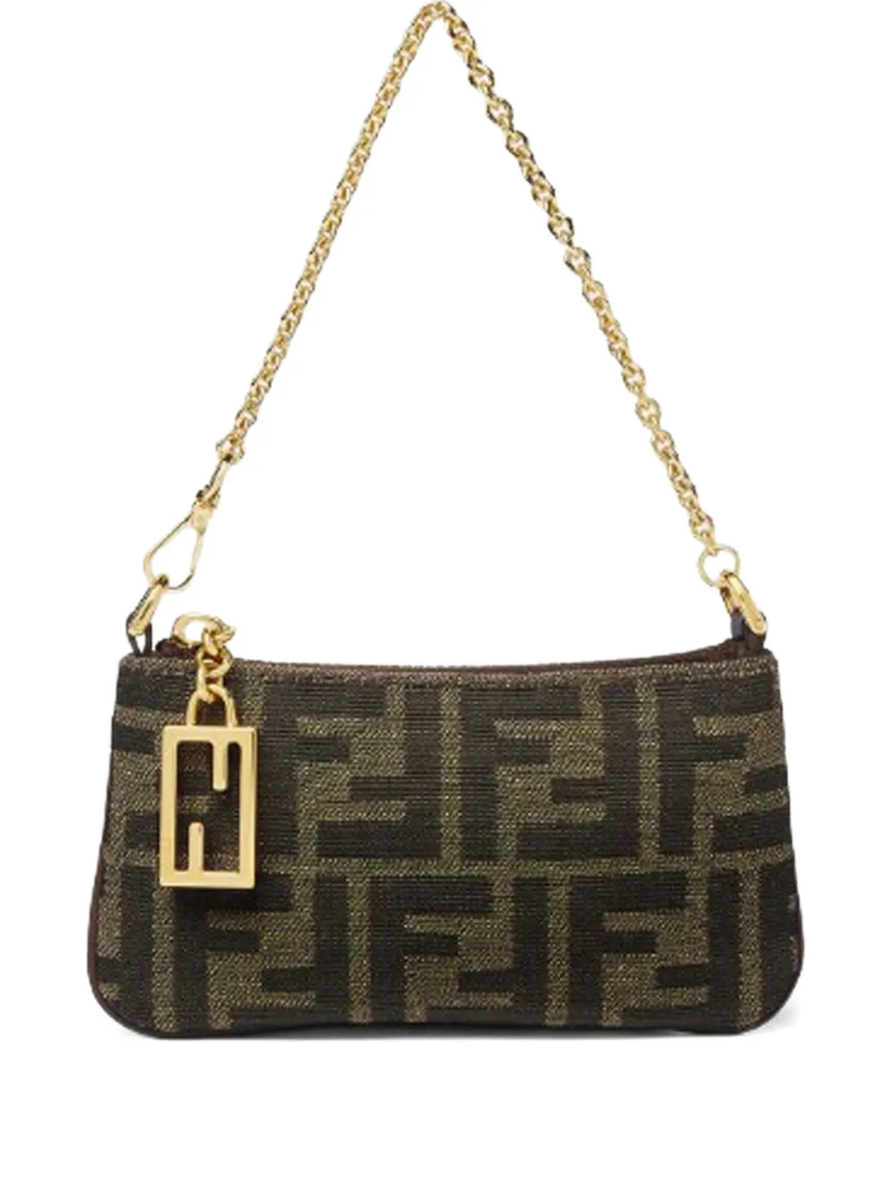 Fendi Mini Baguette Jacquard Chain Pouch In Brown