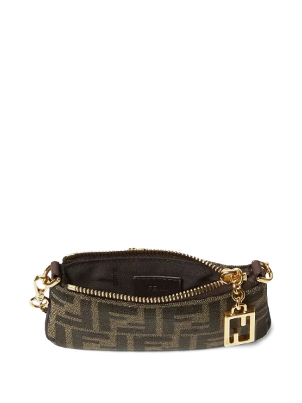 Fendi Mini Baguette Jacquard Chain Pouch In Brown