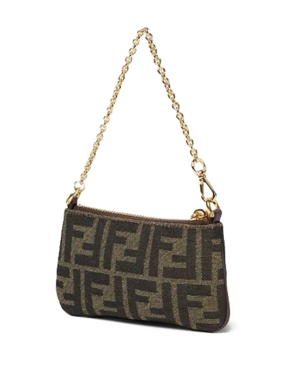 Fendi Mini Baguette Jacquard Chain Pouch In Brown