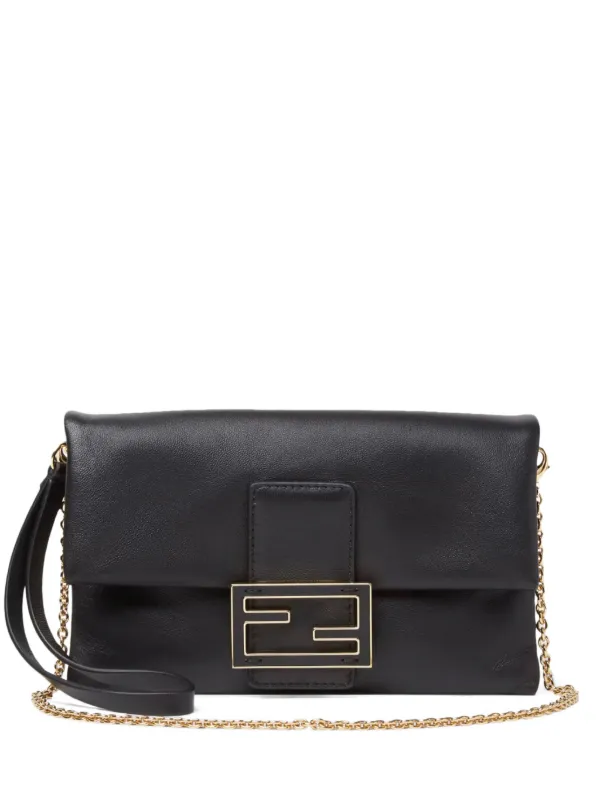 Fendi Mamma Baguette Leather Clucth Bag in Black