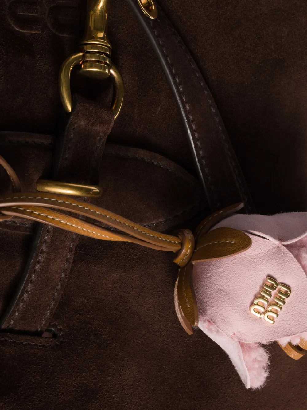 Miu Miu Leather Lettering-logo Trick In Brown