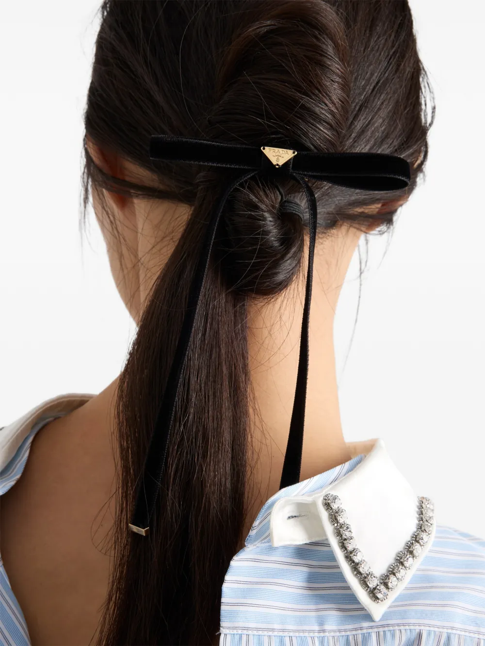 Prada logo velvet hair clip Zwart
