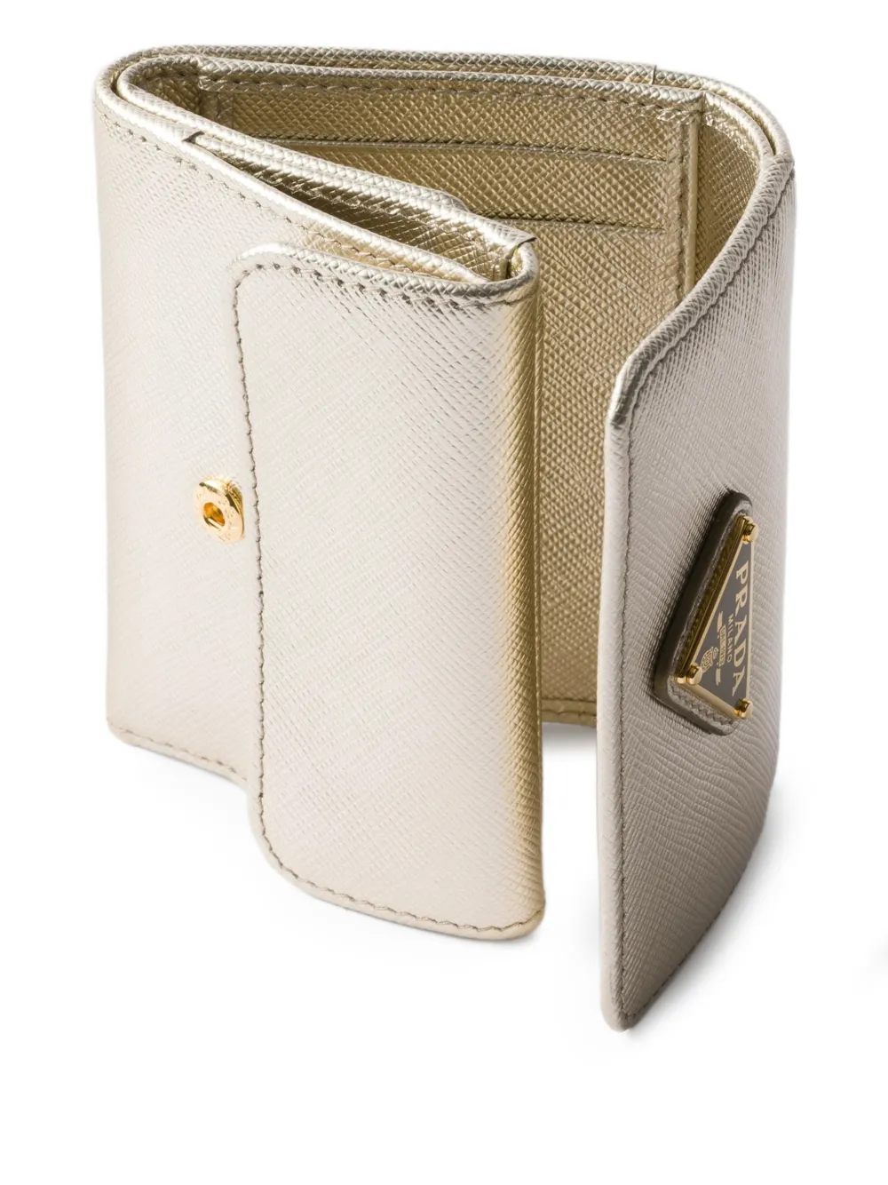  Prada Logo Leather Wallet - Gold 