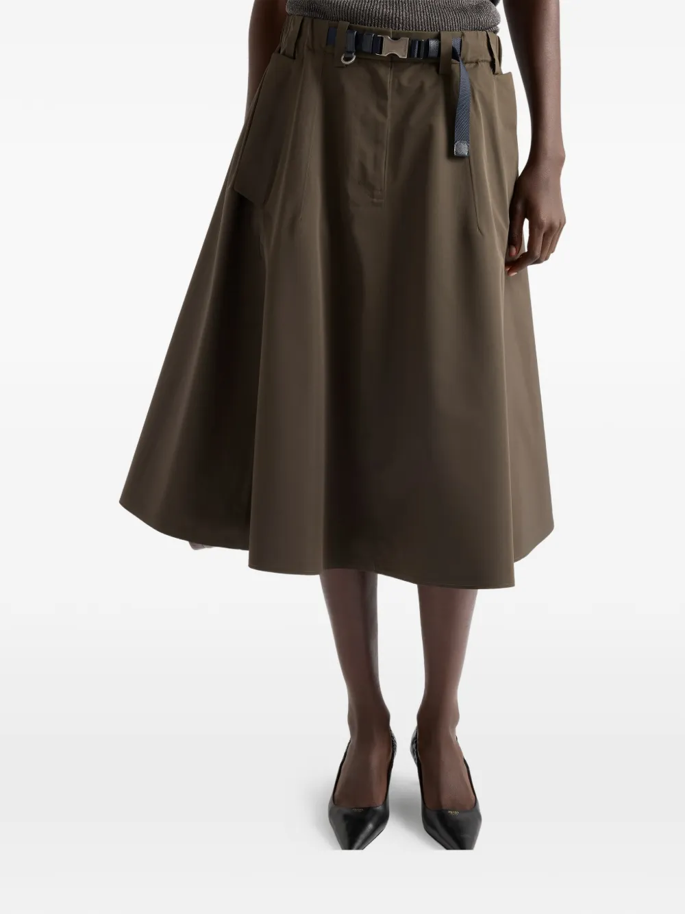 Prada Technical Fabric Circle Skirt In Green