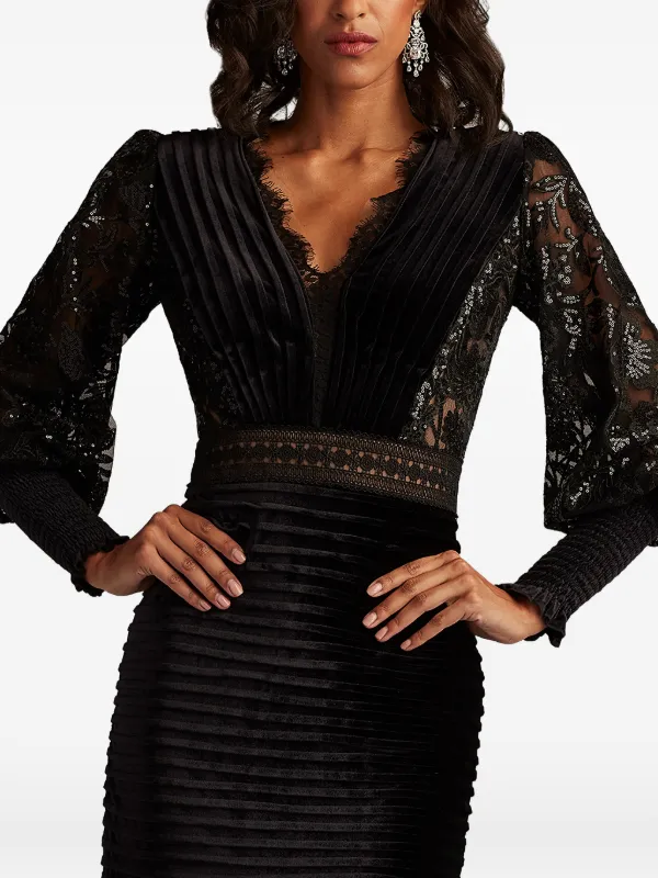 tadashi shoji lace sheath dress Tadashi Shoji Women's Sequin Lace Detail Long Sleeve High-Low Cocktail Dress - Black