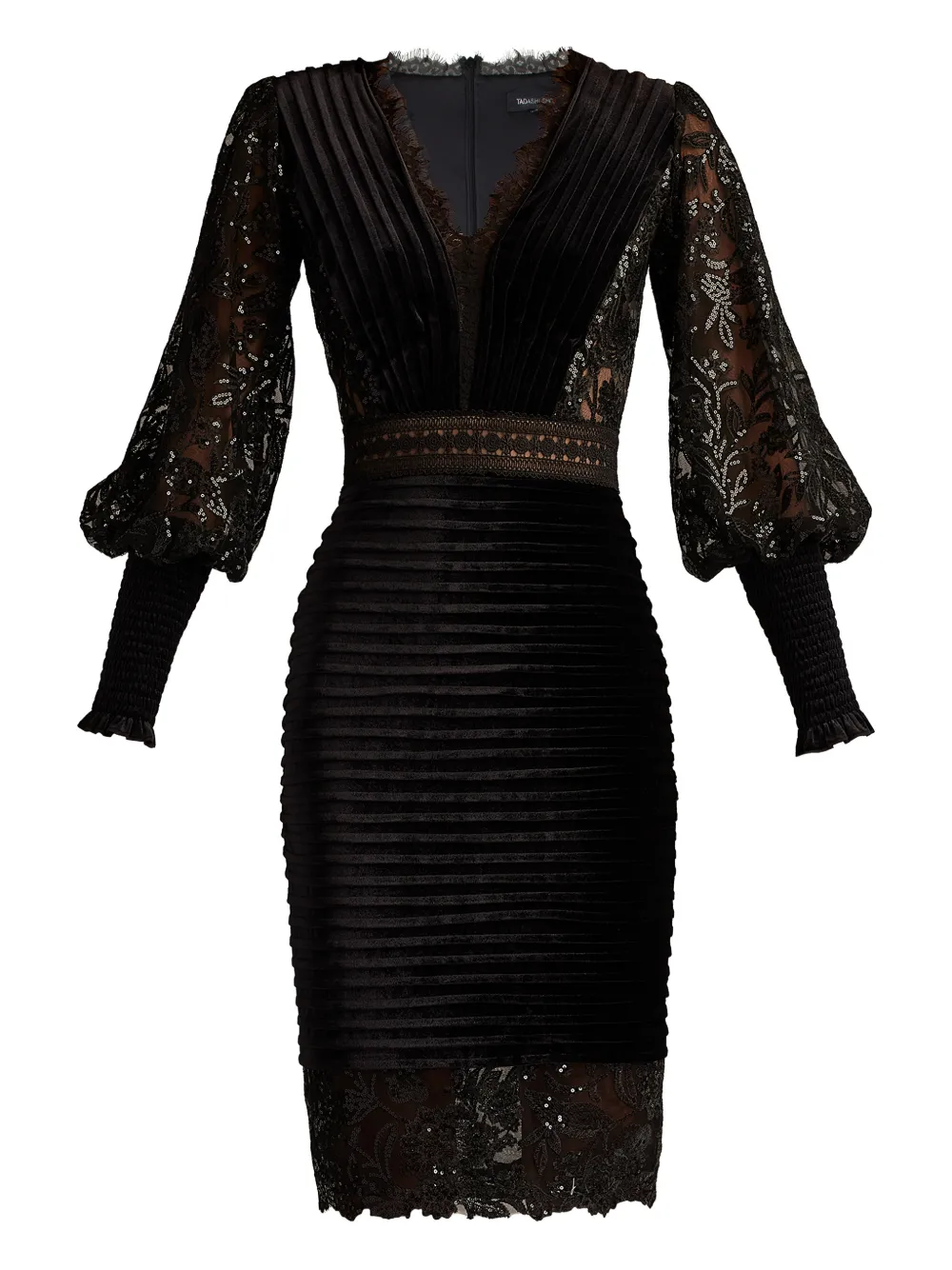 slim fit dress slacks Tadashi Shoji Women's Lou Embroidered Crepe Bell Sleeve Dress