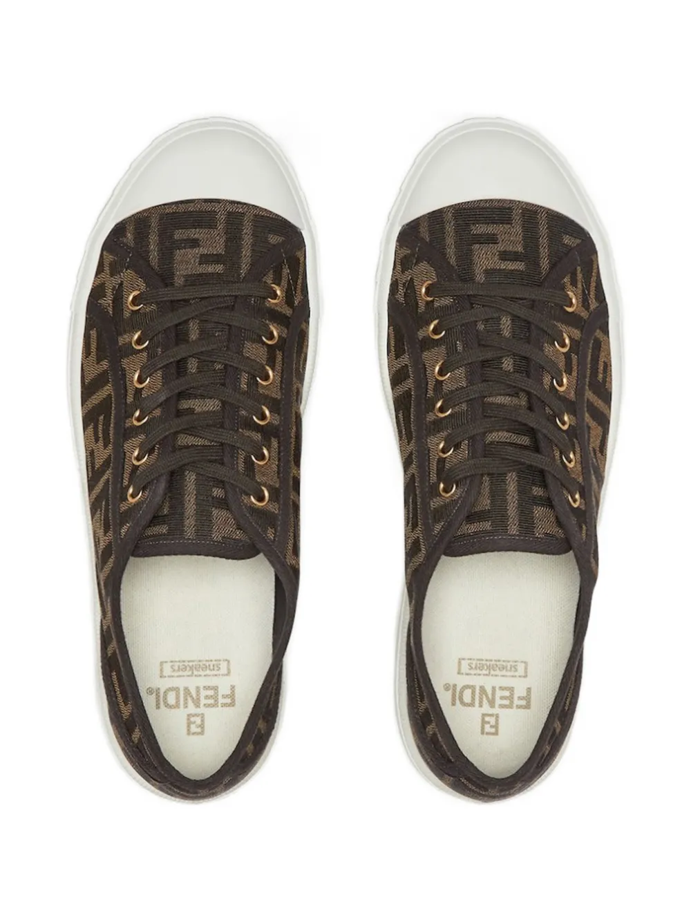 Fendi Domino Jacquard-logo Lace-up Sneakers In Brown