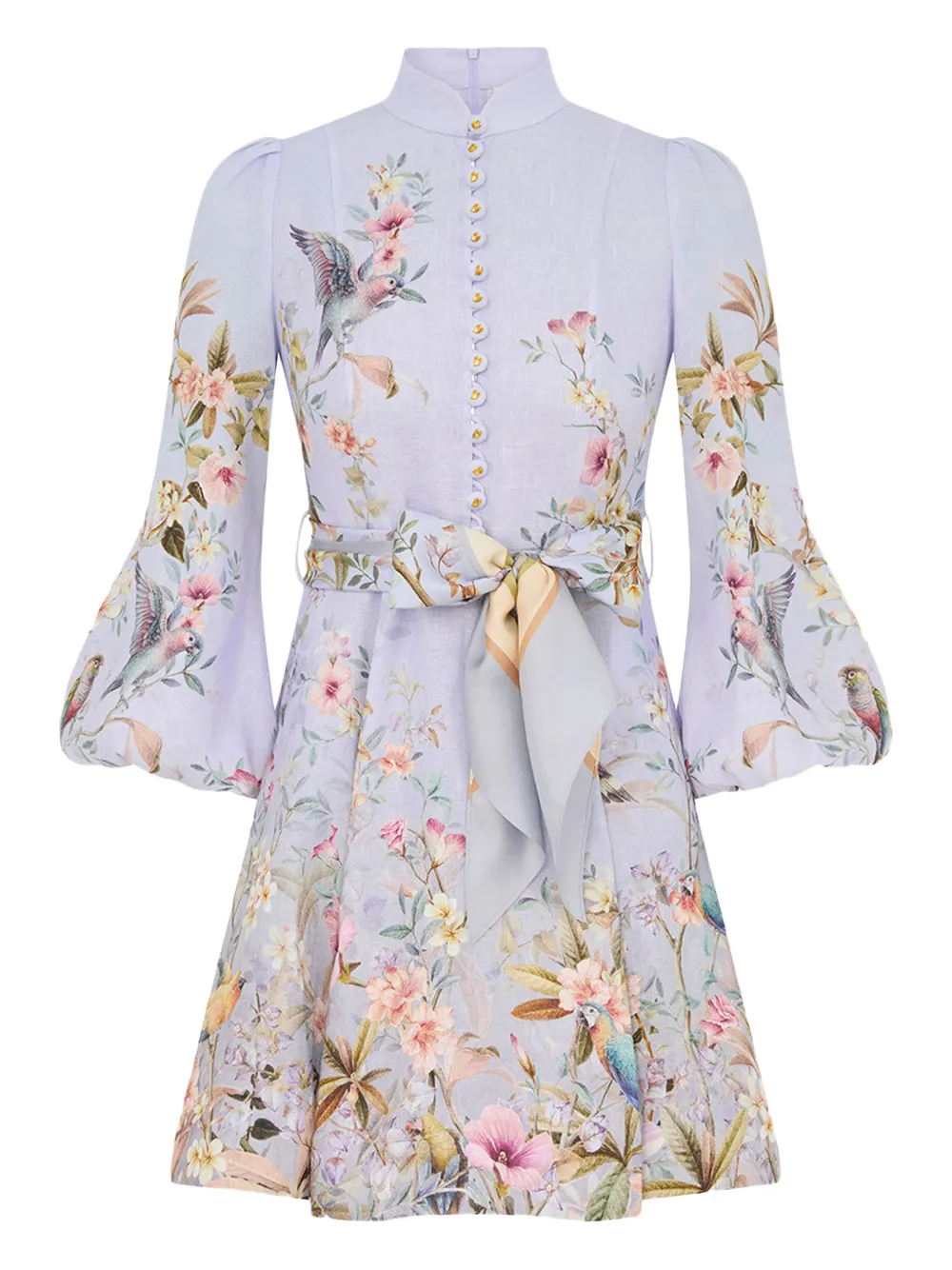 Zimmermann Rebellion Button Floral Minidress In Purple