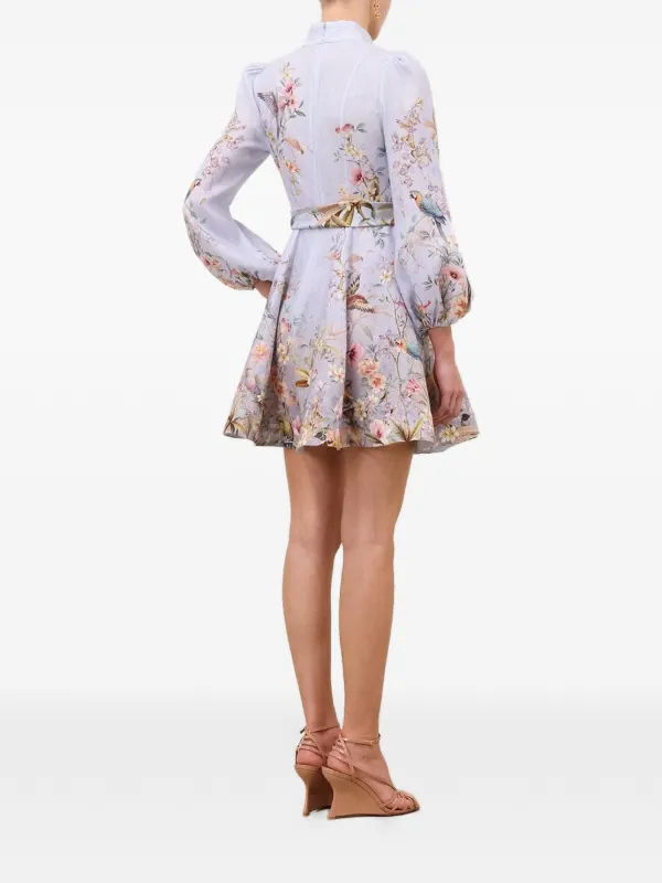zimmermann floral mini dress Belted floral-print linen mini shirt dress - multicolor