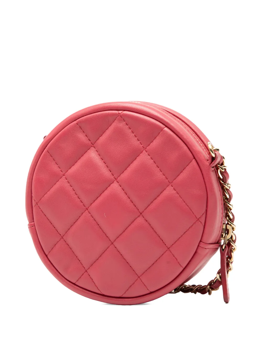 CHANEL Pre-owned 2018-2019 Cc Quilted Lambskin Round Clutch With Chain Crossbody Bag In Pink