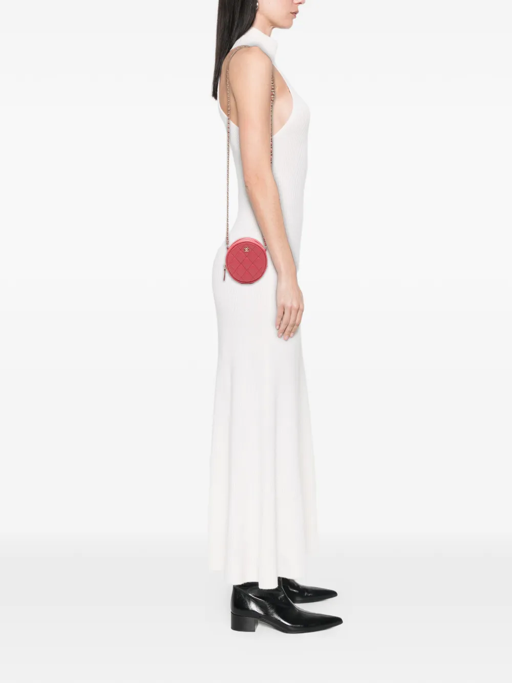 CHANEL Pre-owned 2018-2019 Cc Quilted Lambskin Round Clutch With Chain Crossbody Bag In Pink