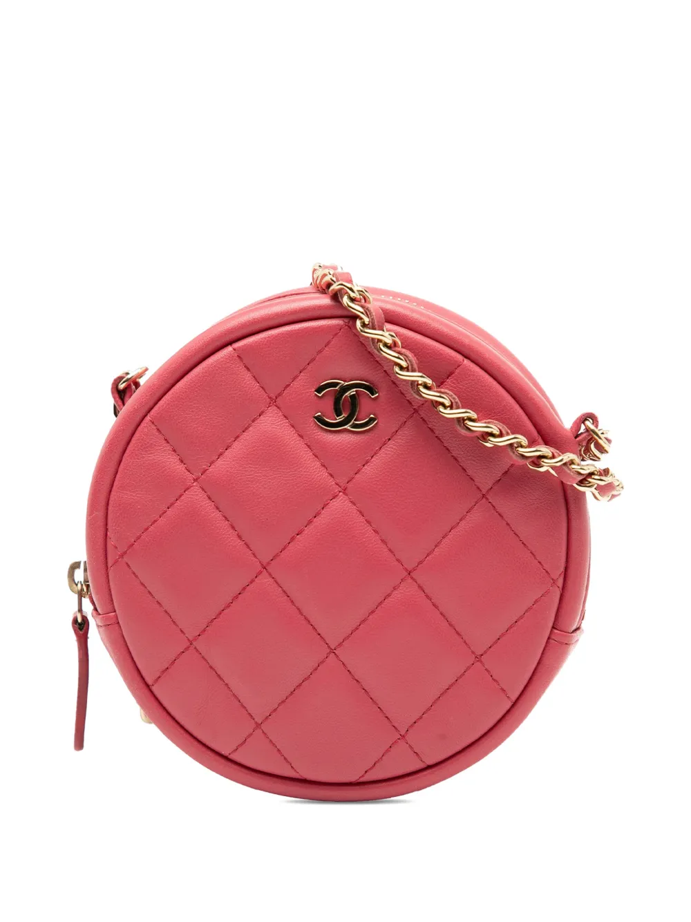 CHANEL Pre-owned 2018-2019 Cc Quilted Lambskin Round Clutch With Chain Crossbody Bag In Pink